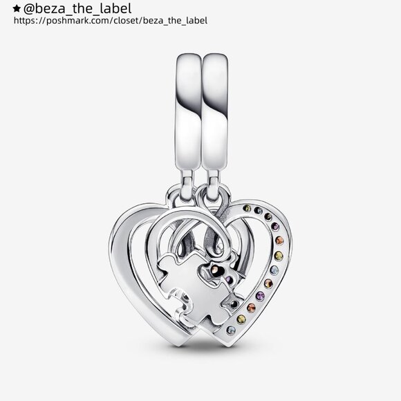 Pandora Puzzle Piece Hearts Splittable Friendship Dangle Charm - Picture 3 of 6